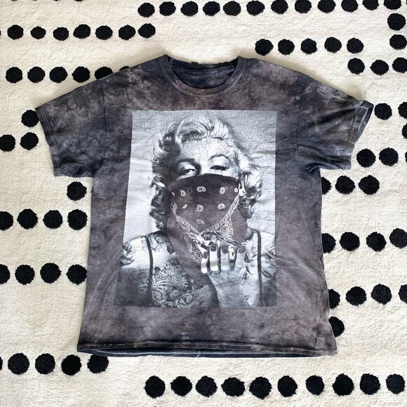 Marilyn Monroe Shirt Tie-Dye Bandana Mask Diamond Graphic Tee Shirt - Picture 1 of 9